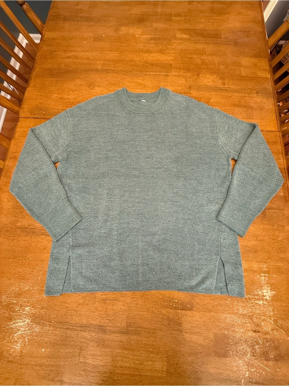 Lululemon Merino Wool-Blend Ribbed Crewneck Sweater 14 Heathered Tidewater - Picture 3 of 7